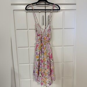 Pink and Yellow Floral Midi Dress